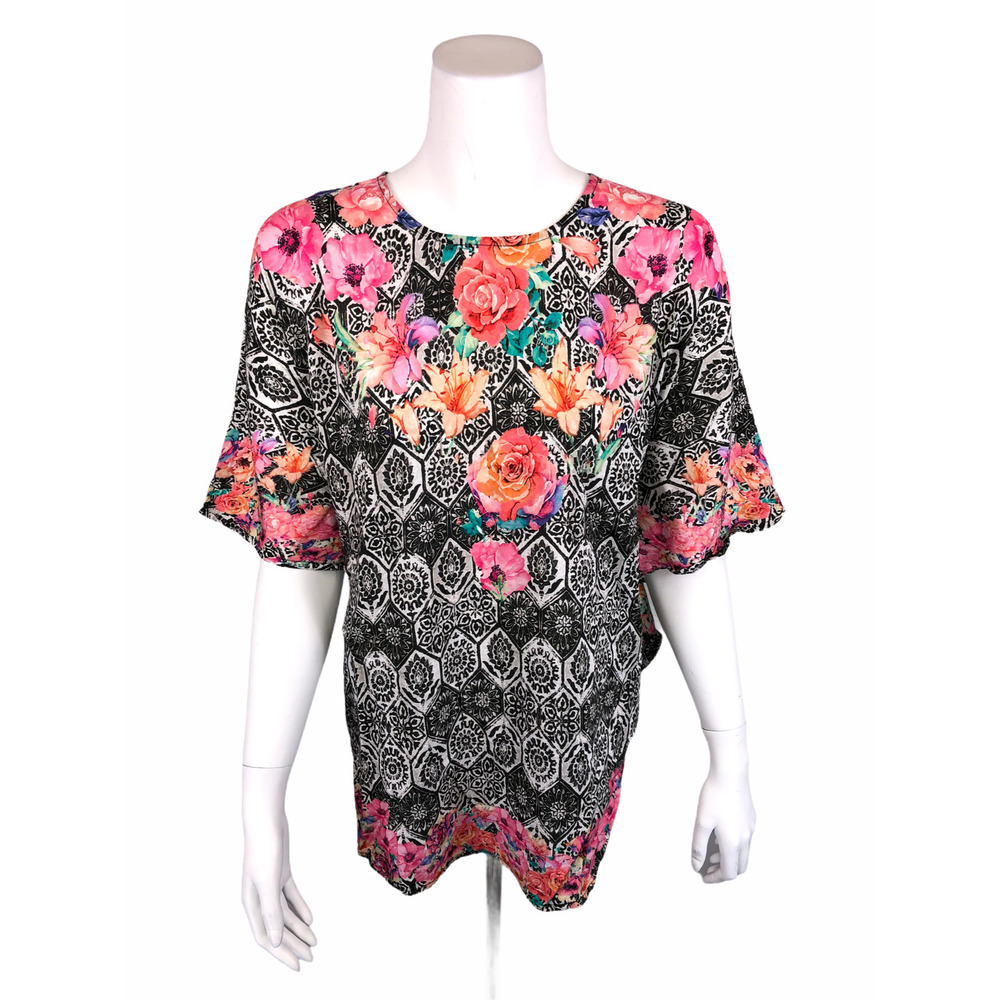 Tolani Collection Womens Petite Printed Woven Caftan Tunic Black Floral P1X Size